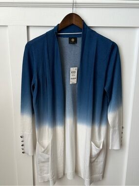 JM Collection Blue Open-Front Cardigan